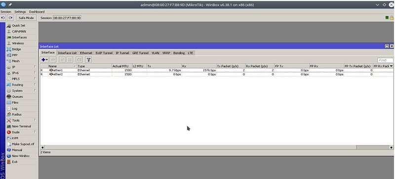 محیط کابری winbox